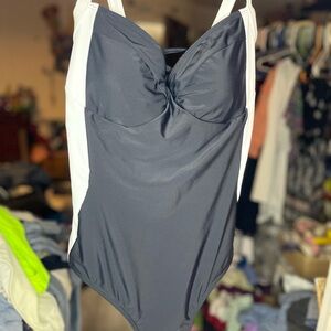 Elegant Black and White One Piece Swimsuit with Sweetheart Neckline